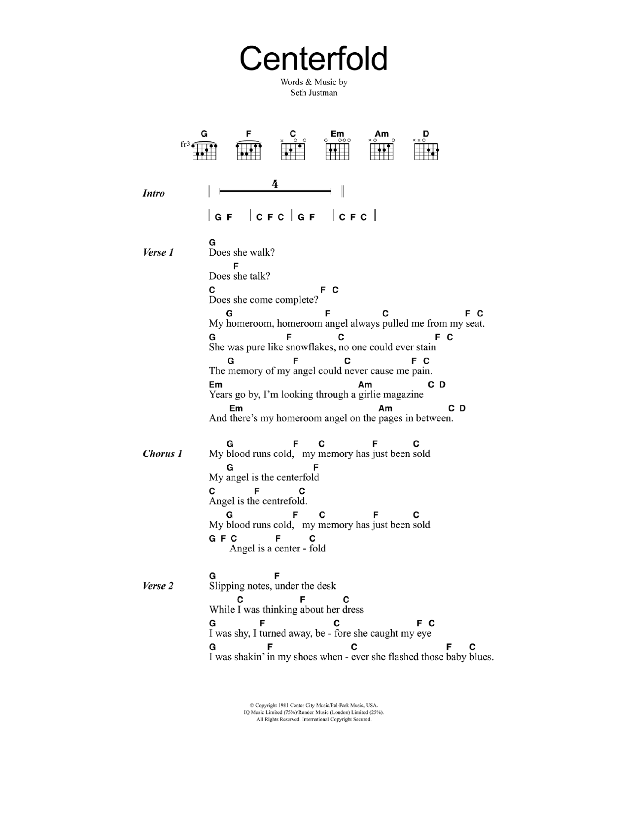 Download The J. Geils Band Centerfold Sheet Music and learn how to play Lyrics & Chords PDF digital score in minutes