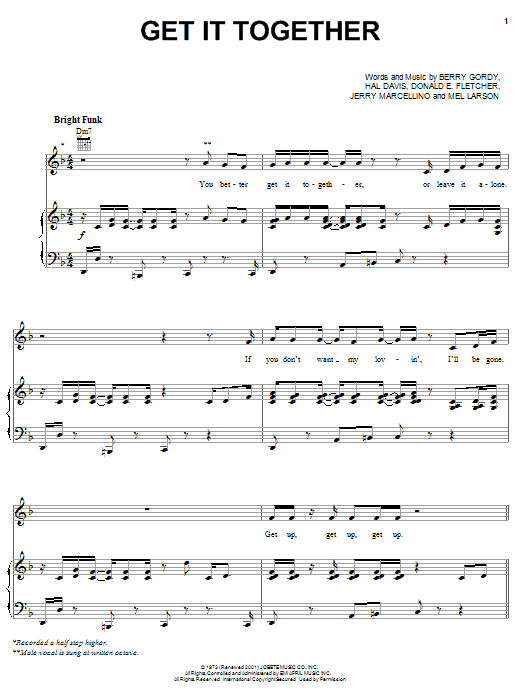 Download The Jackson 5 Get It Together Sheet Music and learn how to play Piano, Vocal & Guitar (Right-Hand Melody) PDF digital score in minutes