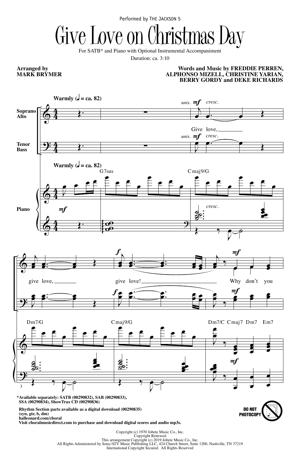 Download The Jackson 5 Give Love On Christmas Day (arr. Mark Brymer) Sheet Music and learn how to play SATB Choir PDF digital score in minutes