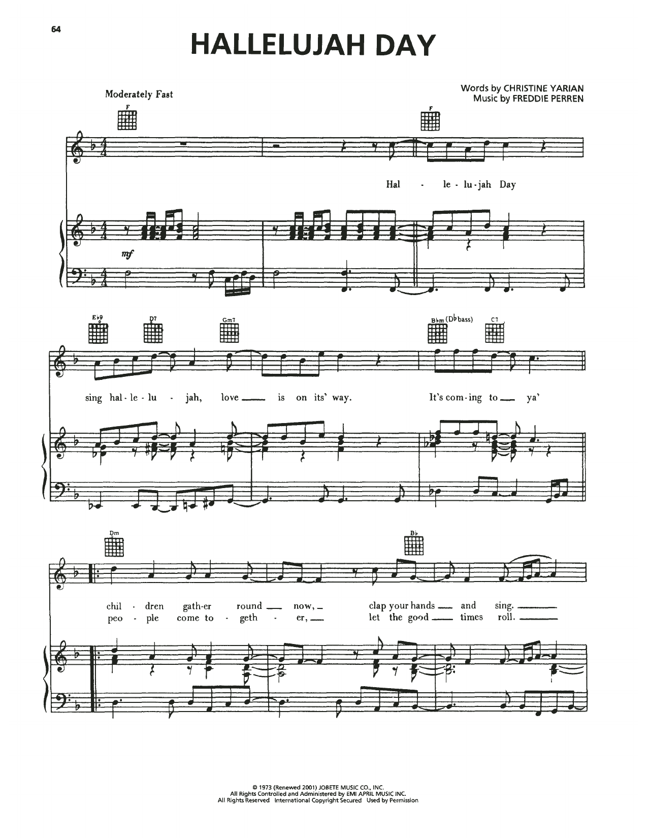 Download The Jackson 5 Hallelujah Day Sheet Music and learn how to play Piano, Vocal & Guitar Chords (Right-Hand Melody) PDF digital score in minutes