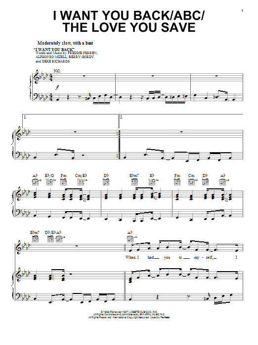 Download The Jackson 5 I Want You Back Sheet Music and learn how to play Piano, Vocal & Guitar (Right-Hand Melody) PDF digital score in minutes