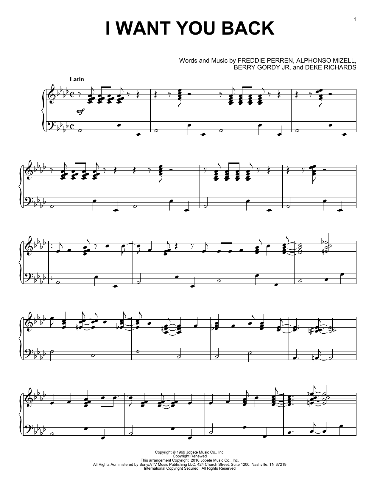 Download The Jackson 5 I Want You Back Sheet Music and learn how to play Piano PDF digital score in minutes
