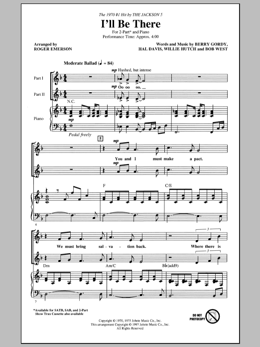 Download The Jackson 5 I'll Be There (arr. Roger Emerson) Sheet Music and learn how to play 2-Part Choir PDF digital score in minutes