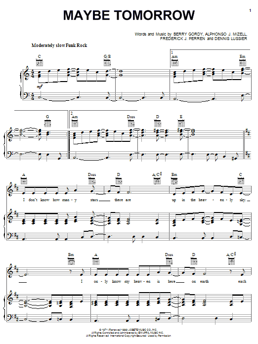 Download The Jackson 5 Maybe Tomorrow Sheet Music and learn how to play Piano, Vocal & Guitar (Right-Hand Melody) PDF digital score in minutes