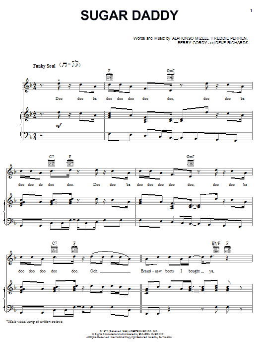 Download The Jackson 5 Sugar Daddy Sheet Music and learn how to play Piano, Vocal & Guitar (Right-Hand Melody) PDF digital score in minutes