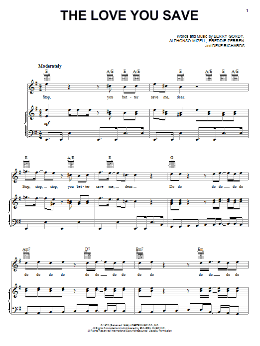 Download The Jackson 5 The Love You Save Sheet Music and learn how to play Piano, Vocal & Guitar (Right-Hand Melody) PDF digital score in minutes