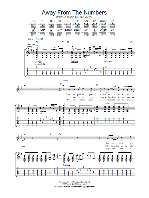 Download The Jam Away From The Numbers Sheet Music and learn how to play Guitar Tab PDF digital score in minutes