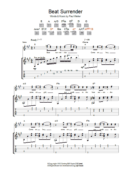 Download The Jam Beat Surrender Sheet Music and learn how to play Guitar Tab PDF digital score in minutes