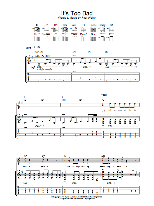 Download The Jam It's Too Bad Sheet Music and learn how to play Guitar Tab PDF digital score in minutes