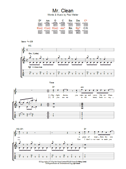 Download The Jam Mr. Clean Sheet Music and learn how to play Guitar Tab PDF digital score in minutes