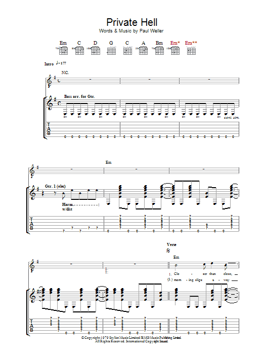 Download The Jam Private Hell Sheet Music and learn how to play Guitar Tab PDF digital score in minutes