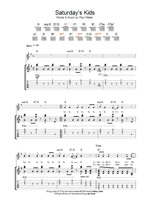 Download The Jam Saturday's Kids Sheet Music and learn how to play Guitar Tab PDF digital score in minutes