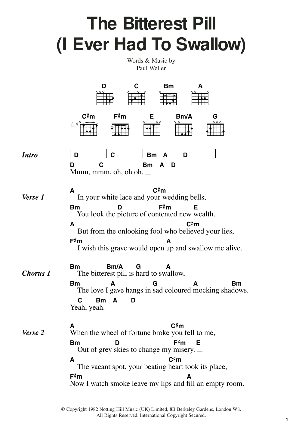 Download The Jam The Bitterest Pill (I Ever Had To Swallow) Sheet Music and learn how to play Lyrics & Chords PDF digital score in minutes