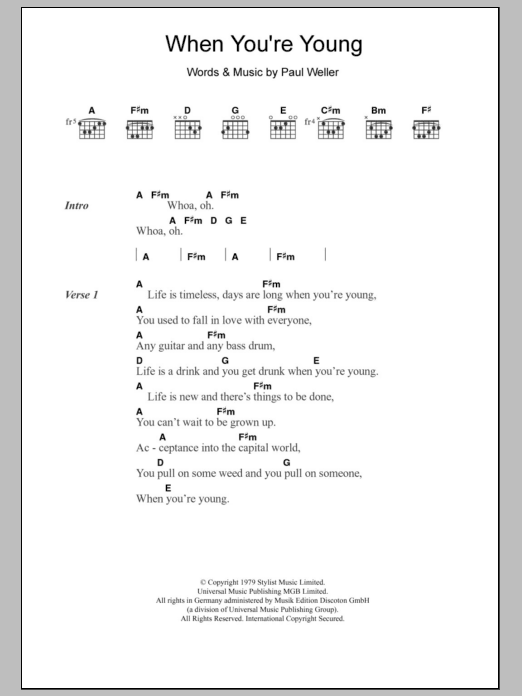 Download The Jam When You're Young Sheet Music and learn how to play Lyrics & Chords PDF digital score in minutes