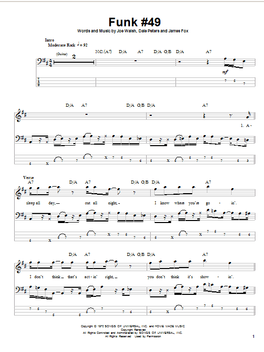 Download The James Gang Funk #49 Sheet Music and learn how to play Guitar Tab (Single Guitar) PDF digital score in minutes
