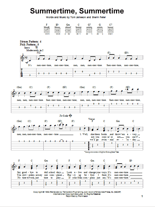 Download The Jamies Summertime, Summertime Sheet Music and learn how to play Easy Guitar Tab PDF digital score in minutes