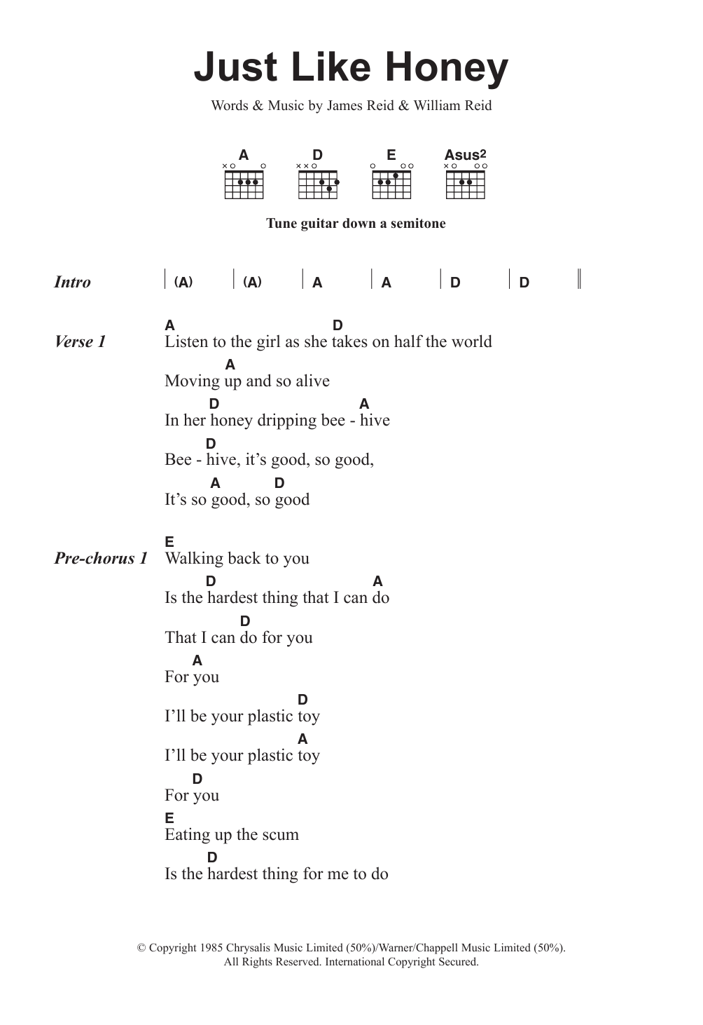 Download The Jesus And Mary Chain Just Like Honey Sheet Music and learn how to play Lyrics & Chords PDF digital score in minutes