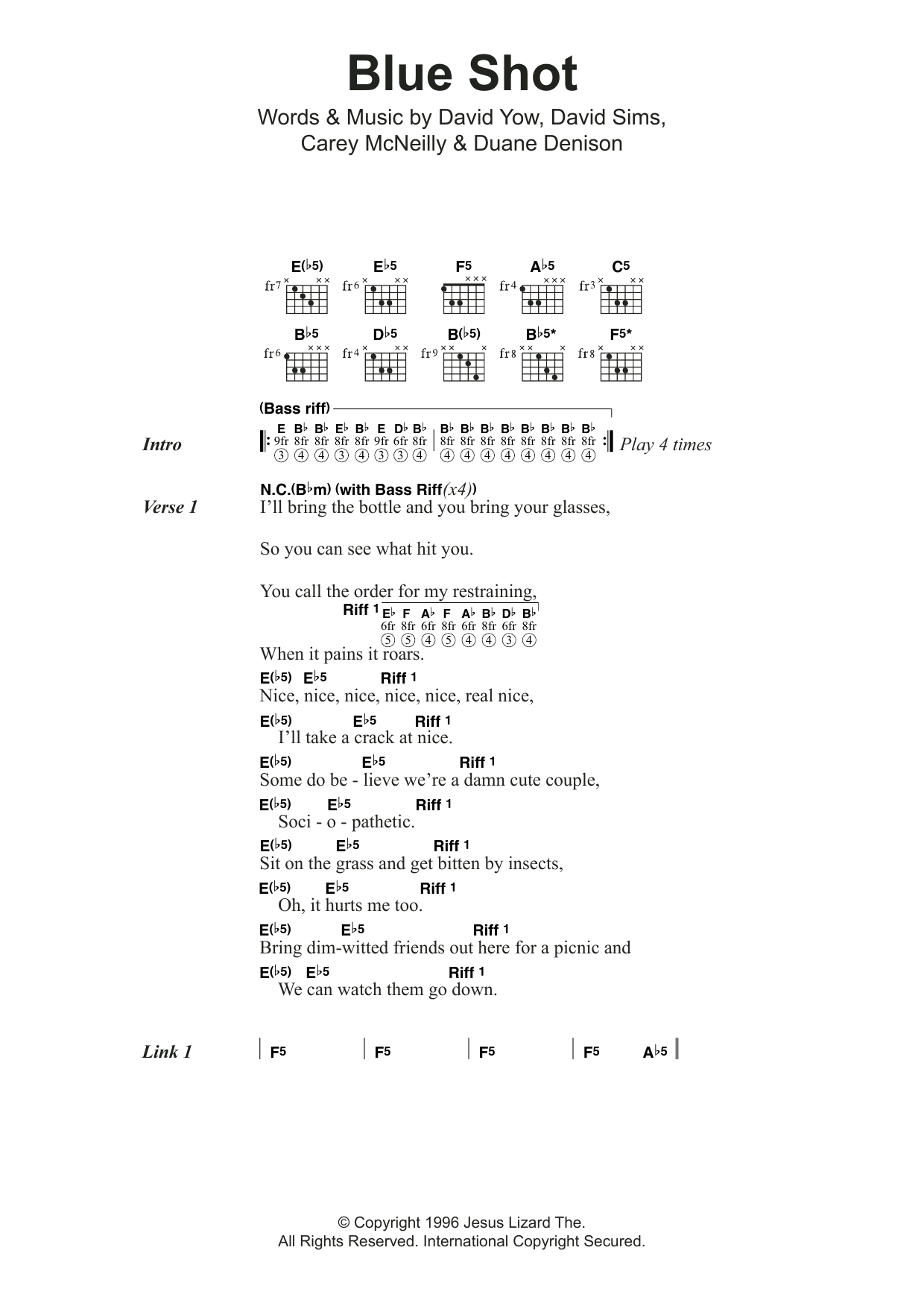 Download The Jesus Lizard Blue Shot Sheet Music and learn how to play Lyrics & Chords PDF digital score in minutes