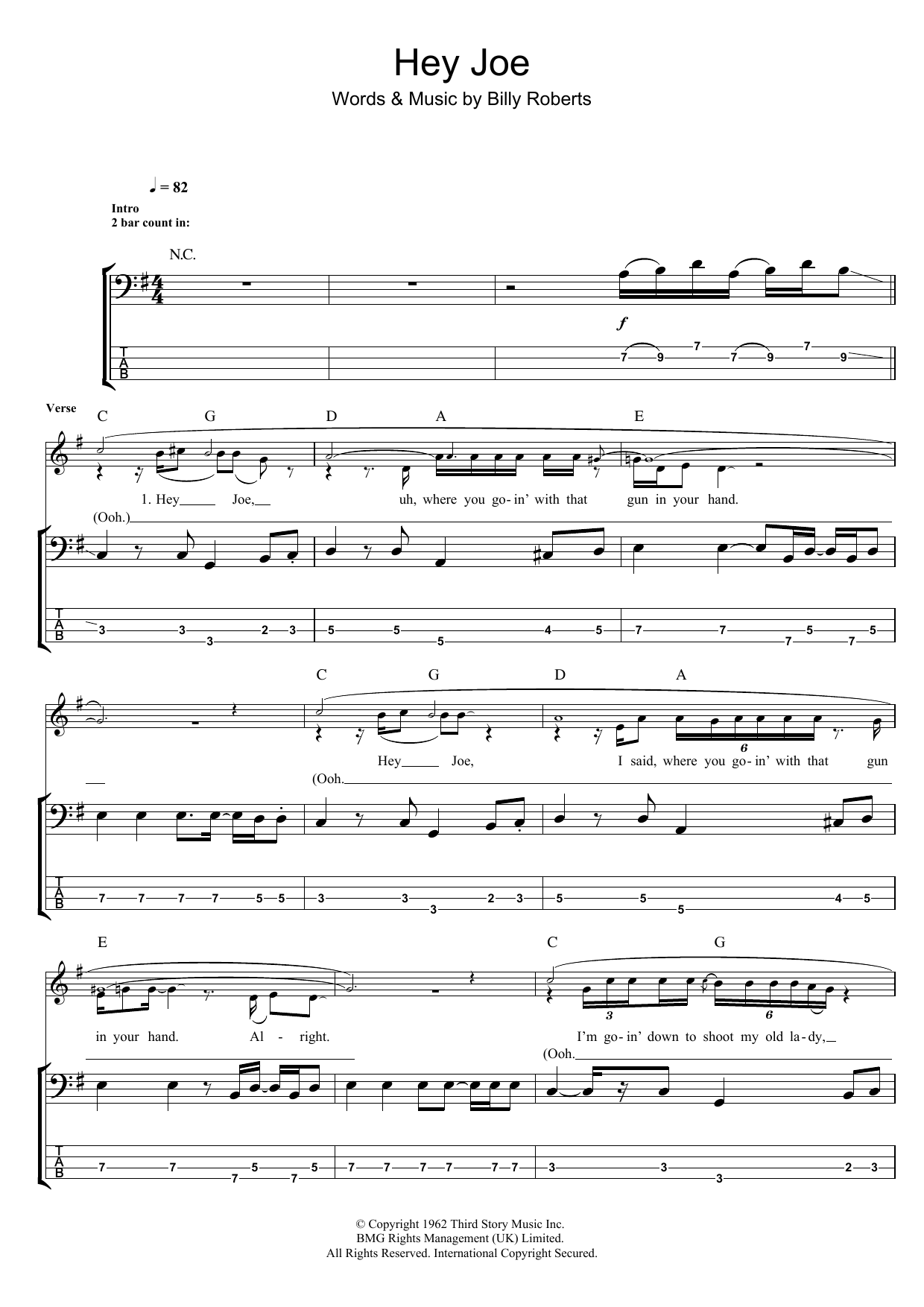 Download The Jimi Hendrix Experience Hey Joe Sheet Music and learn how to play Bass Guitar Tab PDF digital score in minutes
