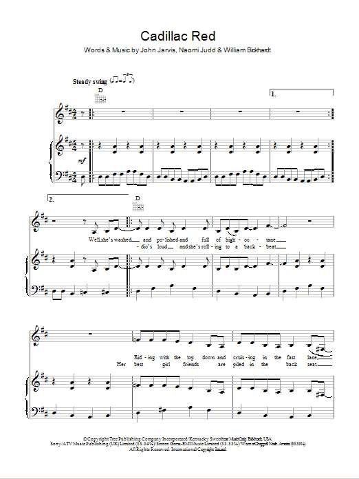 Download The Judds Cadillac Red Sheet Music and learn how to play Piano, Vocal & Guitar (Right-Hand Melody) PDF digital score in minutes