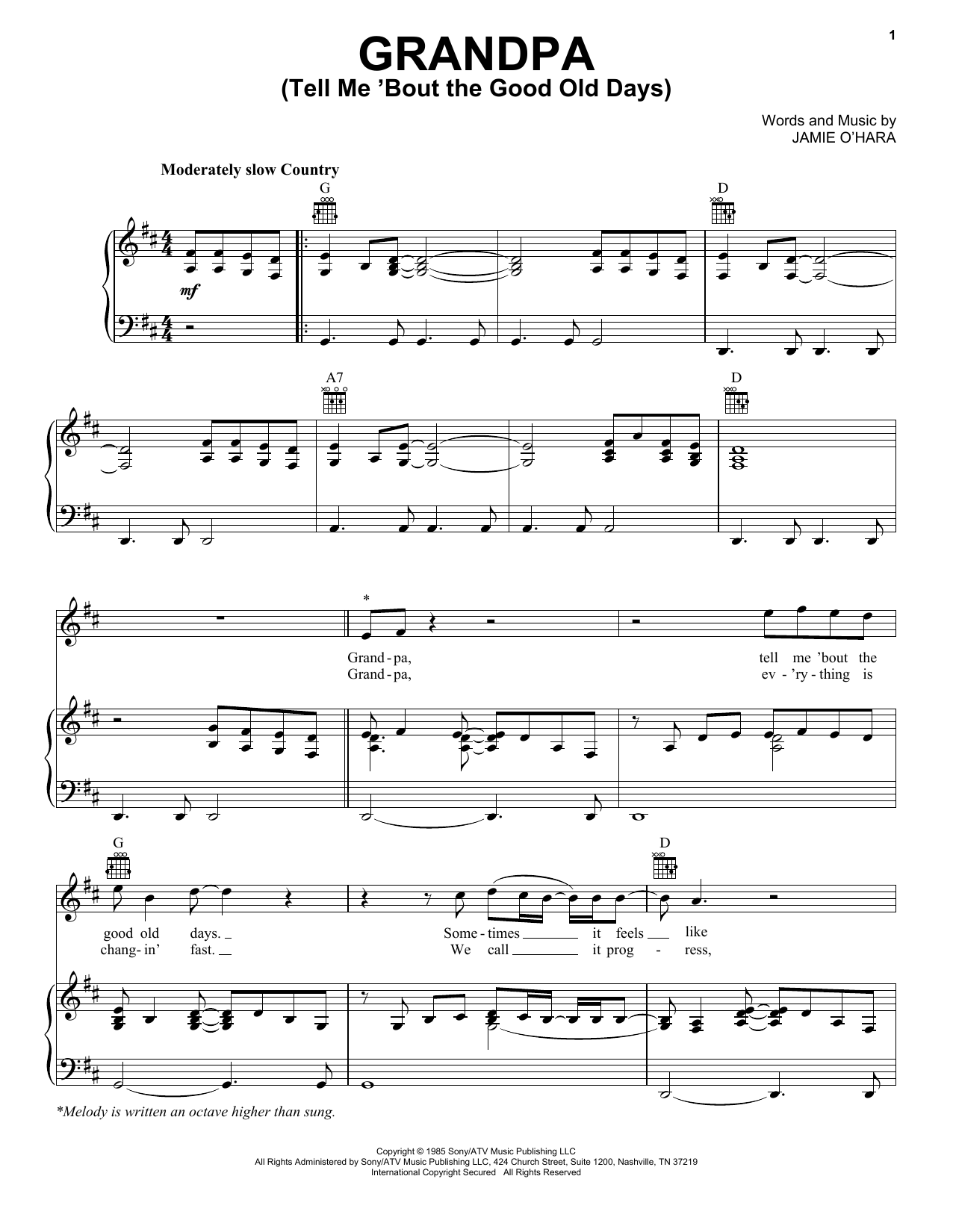 Download The Judds Grandpa (Tell Me 'Bout The Good Old Days) Sheet Music and learn how to play Real Book – Melody, Lyrics & Chords PDF digital score in minutes