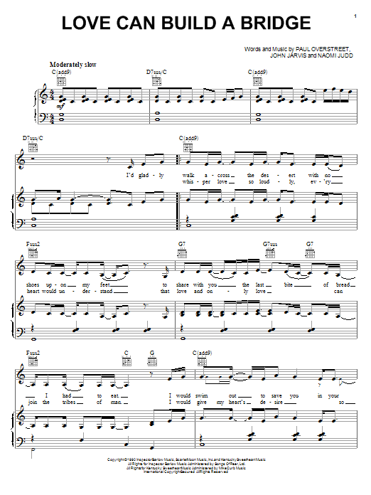 Download The Judds Love Can Build A Bridge Sheet Music and learn how to play Lyrics & Chords PDF digital score in minutes