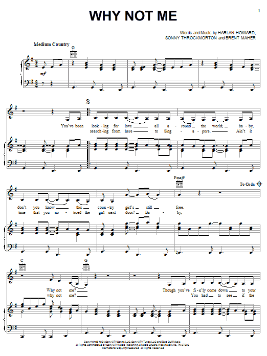 Download The Judds Why Not Me Sheet Music and learn how to play Lyrics & Chords PDF digital score in minutes