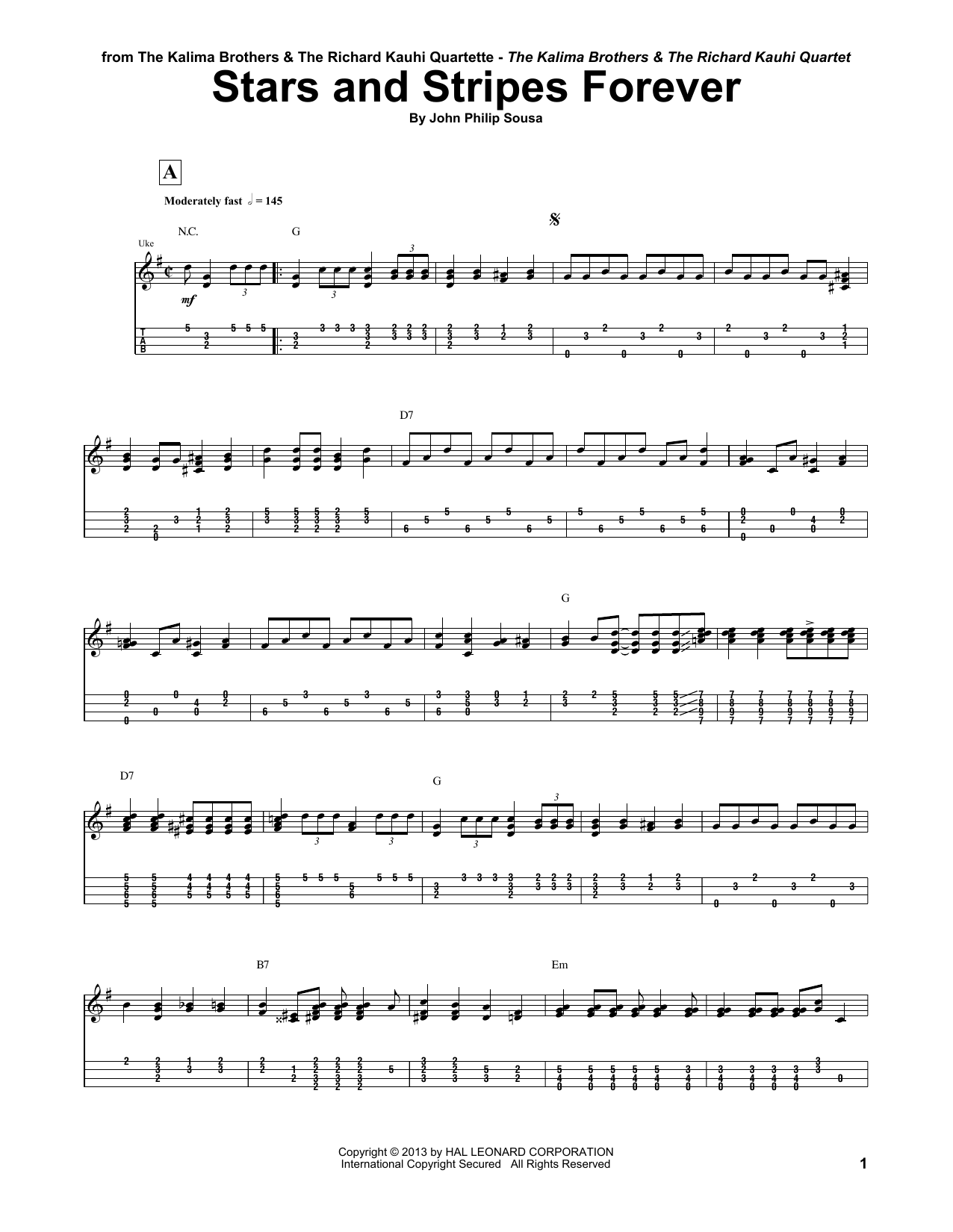 Download The Kalima Brothers Stars And Stripes Forever Sheet Music and learn how to play UKETAB PDF digital score in minutes