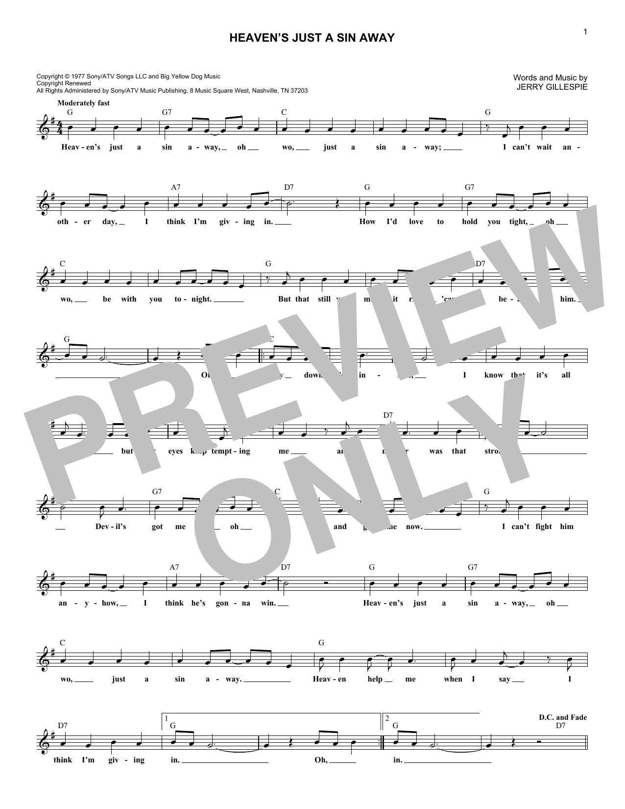 Download The Kendalls Heaven's Just A Sin Away Sheet Music and learn how to play Real Book – Melody, Lyrics & Chords PDF digital score in minutes