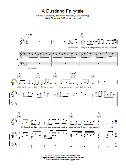 Download The Killers A Dustland Fairytale Sheet Music and learn how to play Lyrics & Chords PDF digital score in minutes
