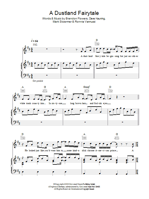 Download The Killers A Dustland Fairytale Sheet Music and learn how to play Piano, Vocal & Guitar (Right-Hand Melody) PDF digital score in minutes