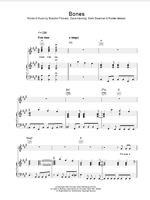 Download The Killers Bones Sheet Music and learn how to play Guitar Tab PDF digital score in minutes