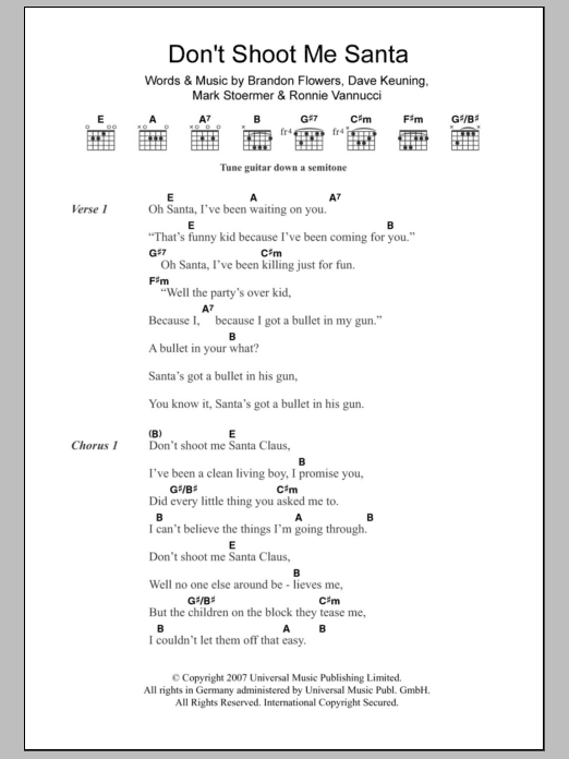 Download The Killers Don't Shoot Me Santa Sheet Music and learn how to play Lyrics & Piano Chords PDF digital score in minutes