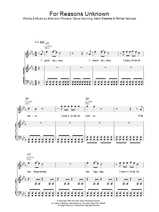 Download The Killers For Reasons Unknown Sheet Music and learn how to play Lyrics & Chords PDF digital score in minutes