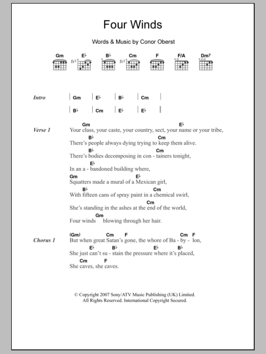 Download The Killers Four Winds Sheet Music and learn how to play Lyrics & Chords PDF digital score in minutes