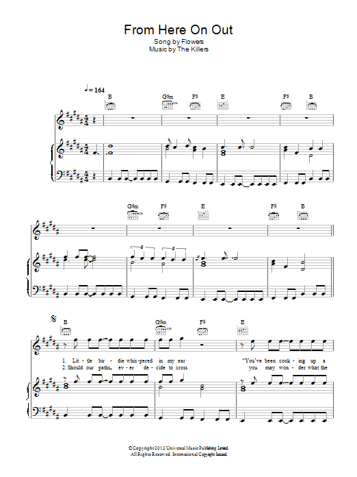 Download The Killers From Here On Out Sheet Music and learn how to play Piano, Vocal & Guitar (Right-Hand Melody) PDF digital score in minutes