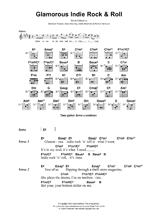 Download The Killers Glamorous Indie Rock And Roll Sheet Music and learn how to play Lyrics & Chords PDF digital score in minutes