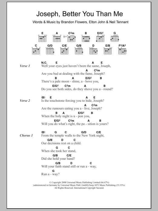 Download The Killers Joseph, Better You Than Me Sheet Music and learn how to play Lyrics & Chords PDF digital score in minutes