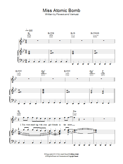 Download The Killers Miss Atomic Bomb Sheet Music and learn how to play Piano, Vocal & Guitar (Right-Hand Melody) PDF digital score in minutes