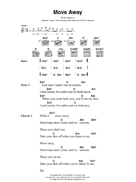 Download The Killers Move Away Sheet Music and learn how to play Lyrics & Chords PDF digital score in minutes
