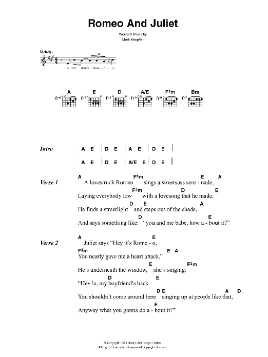 Download The Killers Romeo And Juliet Sheet Music and learn how to play Lyrics & Chords PDF digital score in minutes