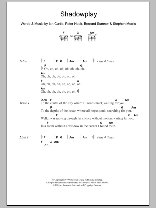 Download The Killers Shadowplay Sheet Music and learn how to play Lyrics & Chords PDF digital score in minutes
