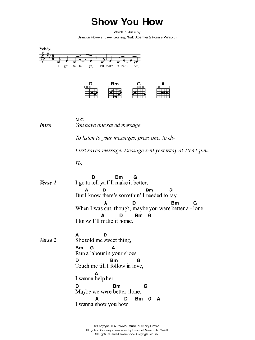 Download The Killers Show You How Sheet Music and learn how to play Lyrics & Chords PDF digital score in minutes