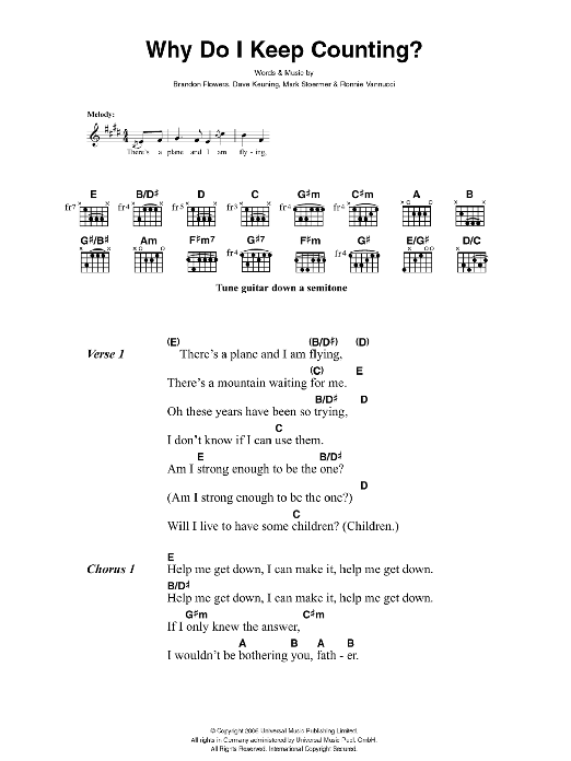 Download The Killers Why Do I Keep Counting Sheet Music and learn how to play Lyrics & Chords PDF digital score in minutes