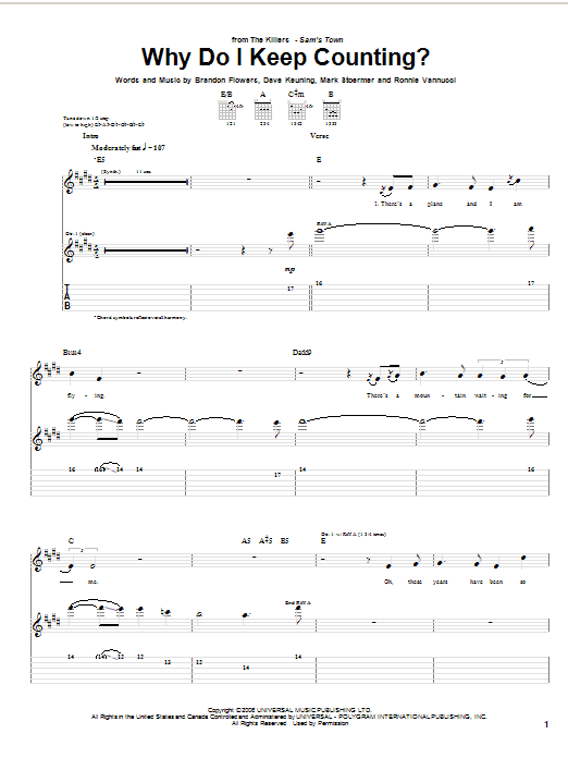 Download The Killers Why Do I Keep Counting? Sheet Music and learn how to play Guitar Tab PDF digital score in minutes
