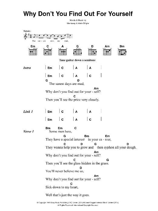 Download The Killers Why Don't You Find Out For Yourself Sheet Music and learn how to play Lyrics & Chords PDF digital score in minutes