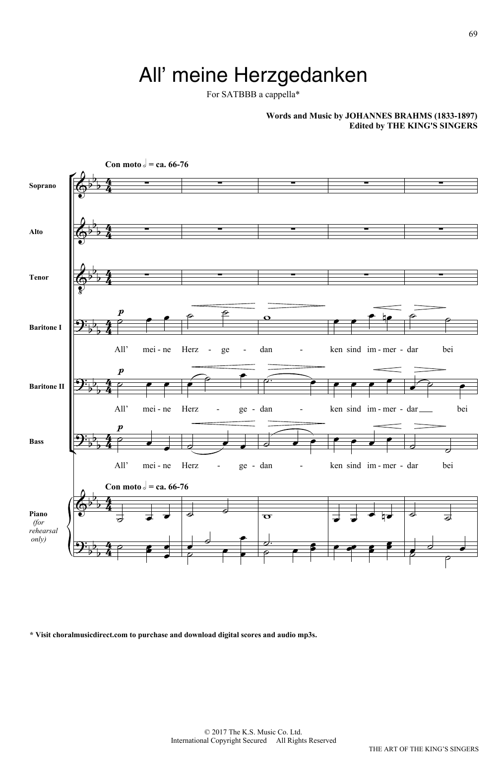Download Johannes Brahms Alle meine Herzgedanken Sheet Music and learn how to play SATB PDF digital score in minutes