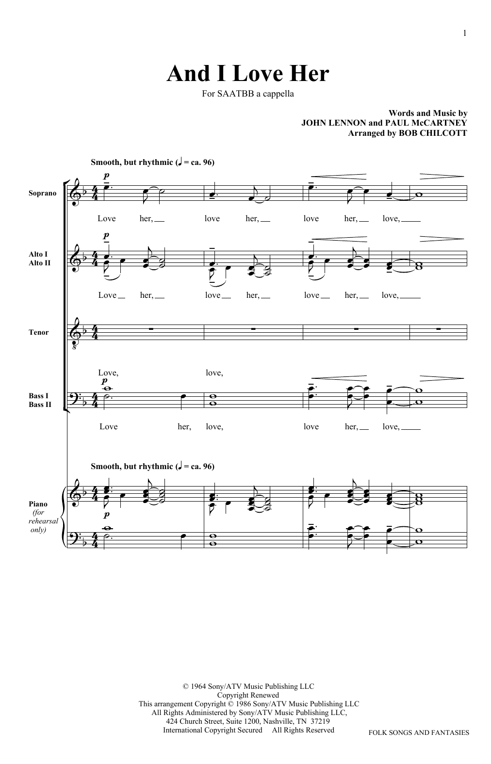 Download The King's Singers And I Love Her Sheet Music and learn how to play SATB PDF digital score in minutes