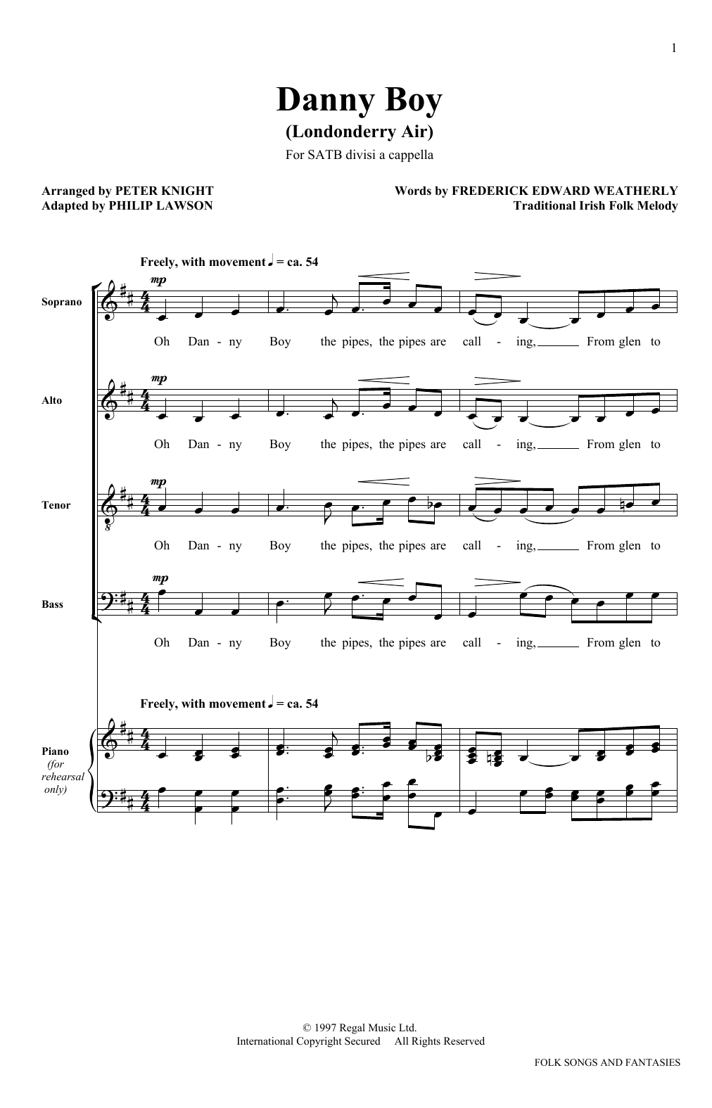 Download The King's Singers Danny Boy Sheet Music and learn how to play SATB PDF digital score in minutes