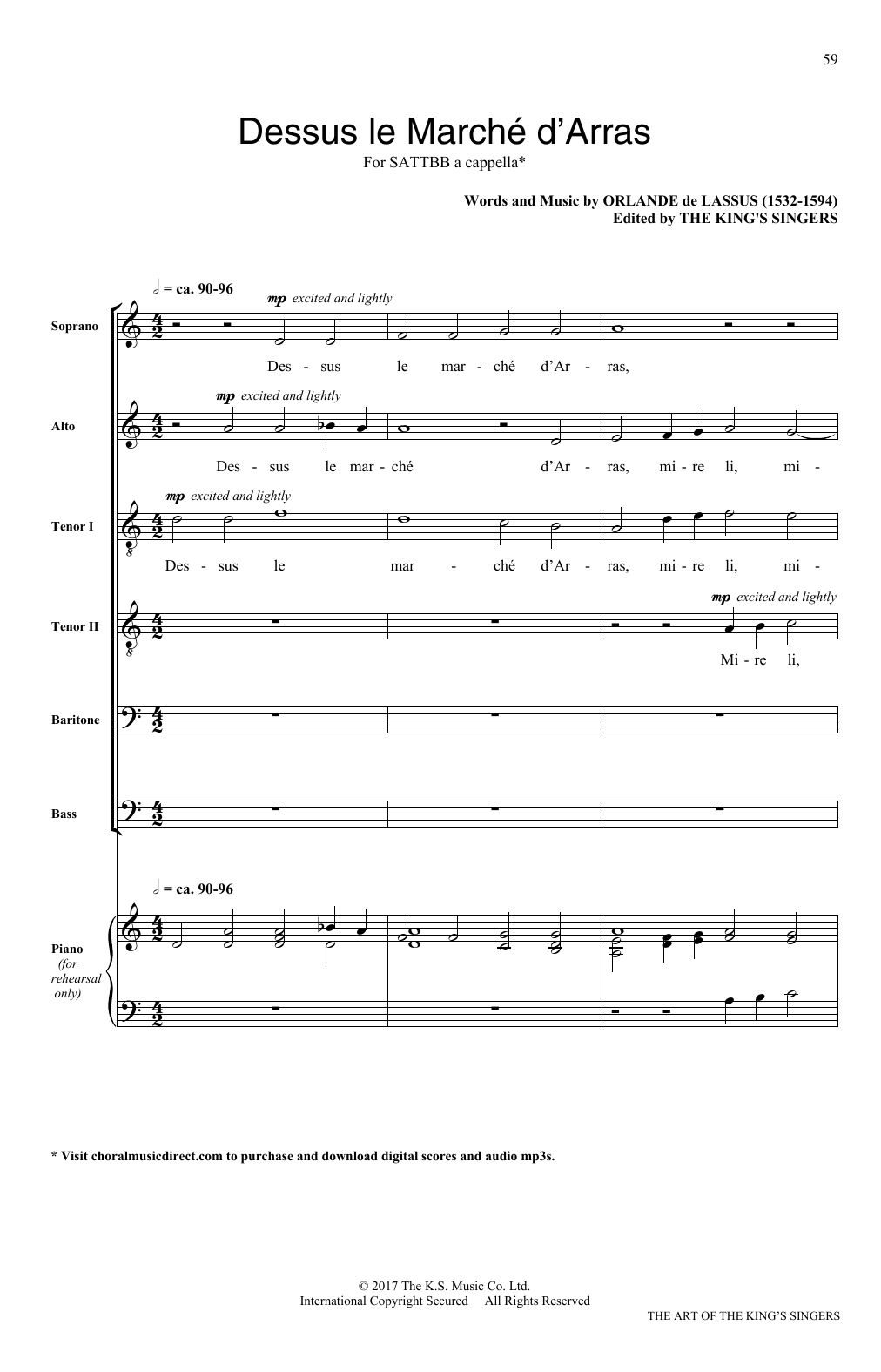 Download Orlando Di Lasso Dessus le march d'Arras Sheet Music and learn how to play SATB PDF digital score in minutes